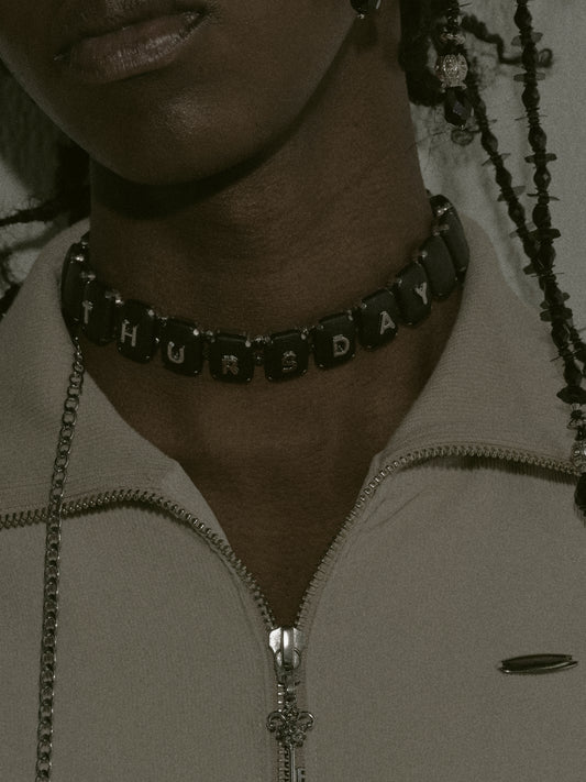 black leather bijou initial chain necklace【Delivery in November 2025】