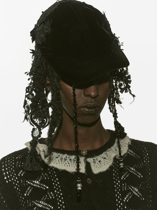 black lei beads velvet cap【Delivery in December 2025】