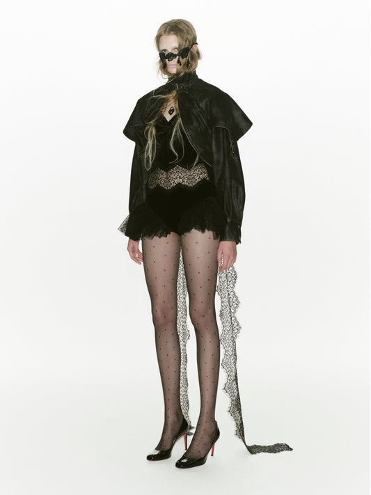 drawstring fade leather blouson Black【stock】