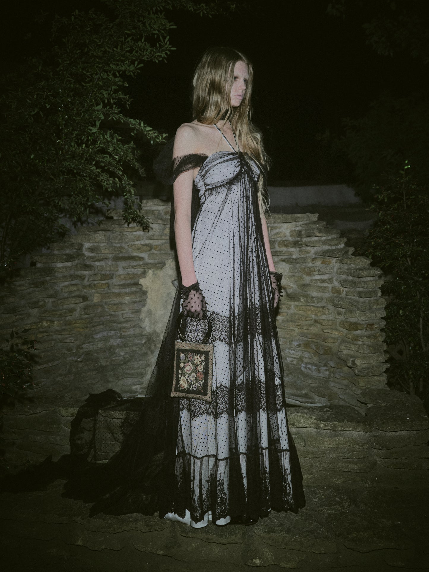 back ribbon dot tulle dress【Delivery in August 2025】