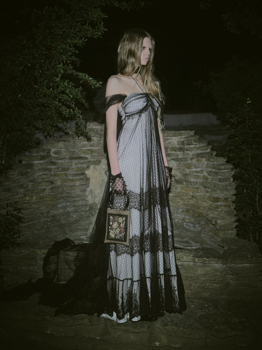 back ribbon dot tulle dress【Delivery in February 2026】