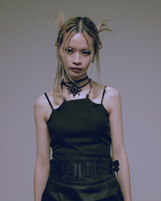 silver tassel random rib camisole Black【Delivery in December 2023】