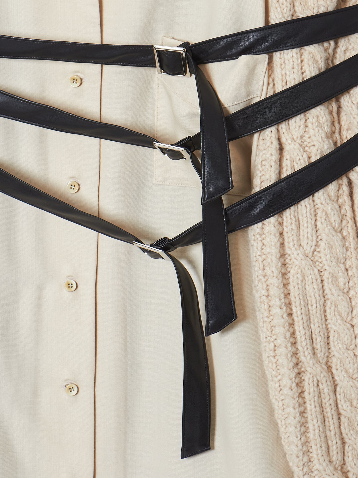 knit sleeve faux leather shirt【Delivery in February 2026】