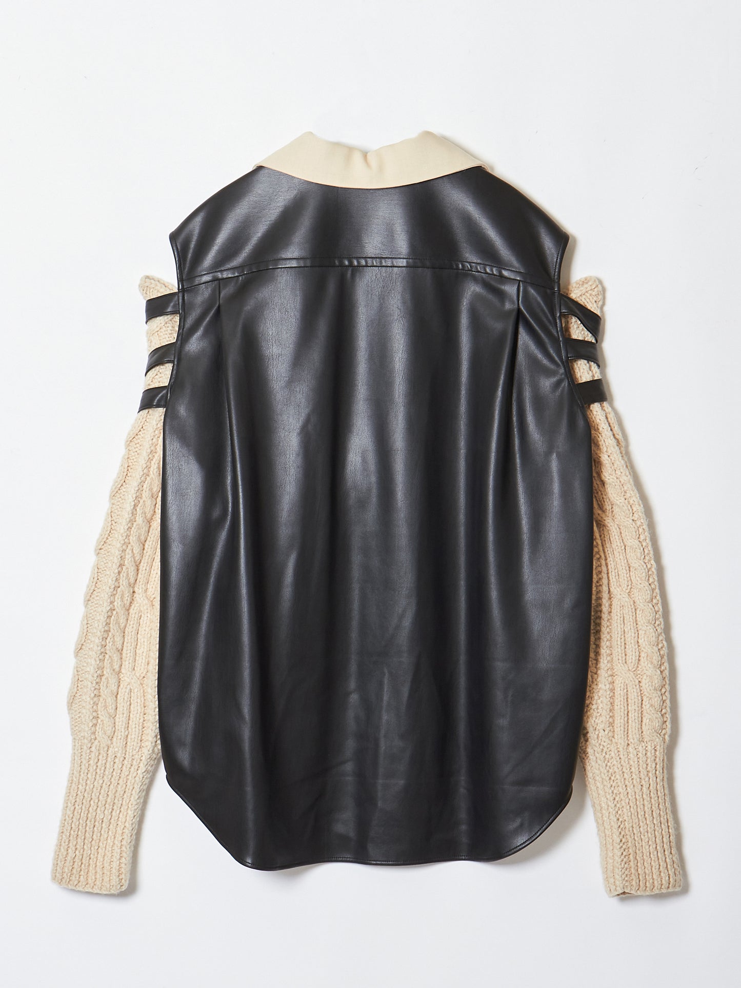 knit sleeve faux leather shirt【Delivery in February 2026】