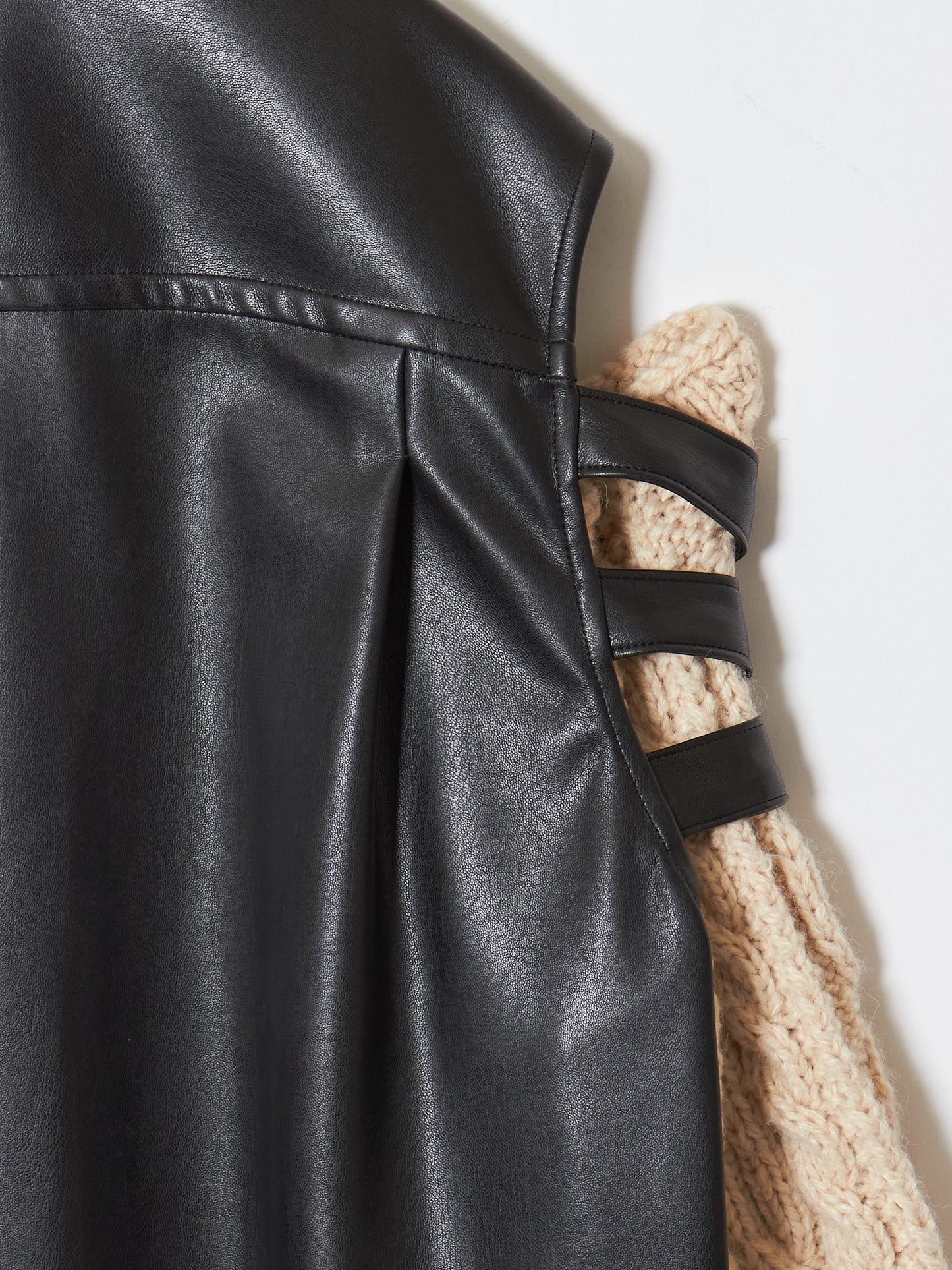 knit sleeve faux leather shirt【Delivery in February 2026】