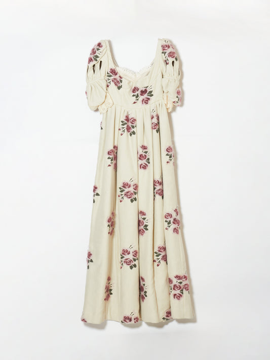 pink(yellow) rose jacquard long dress【Delivery in January 2025】