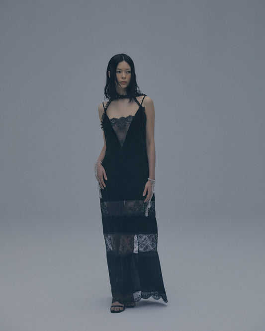 black lace velour camisole dress【Delivery in April 2025】