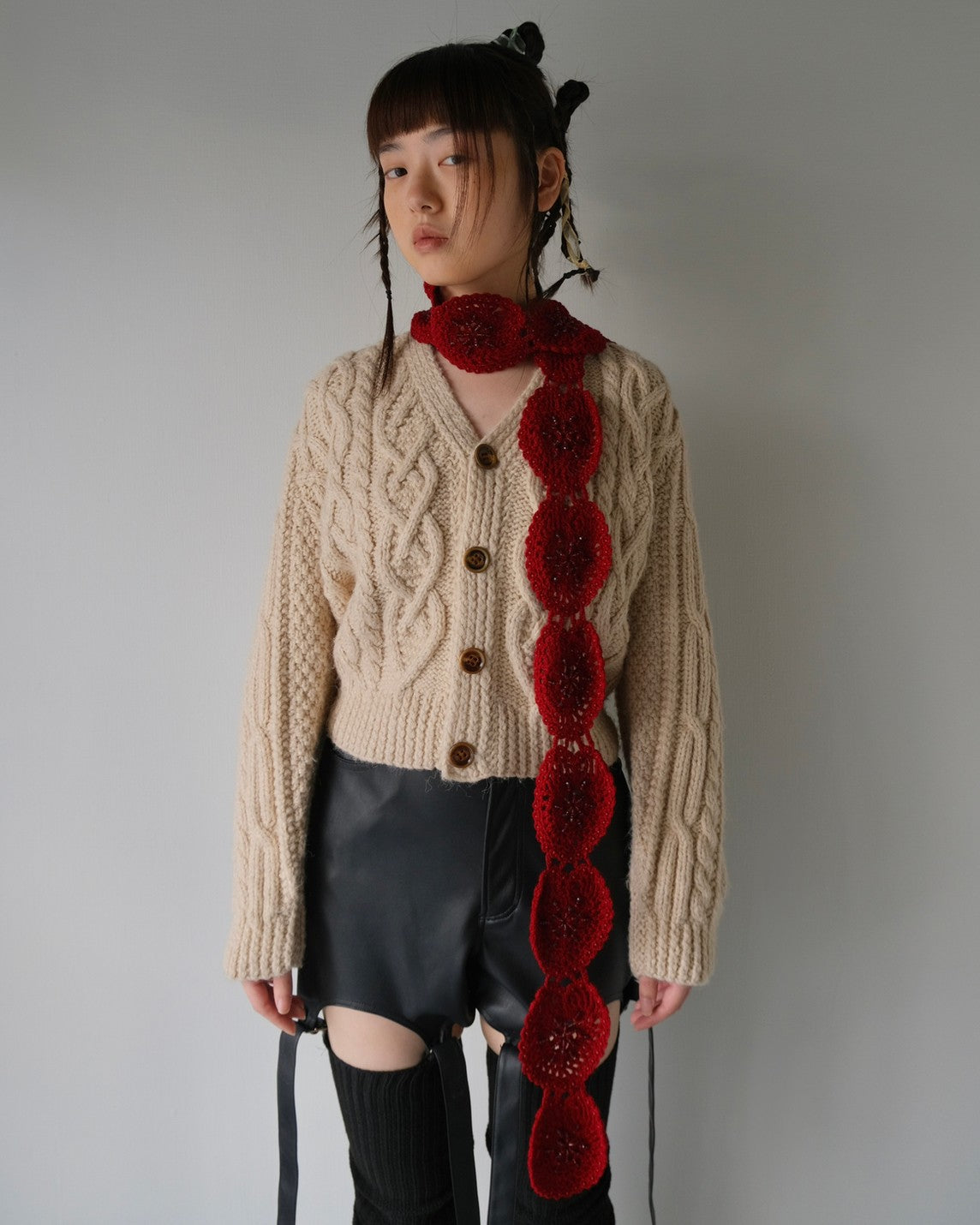 heart knit scarf RED【Delivery in March 2023】