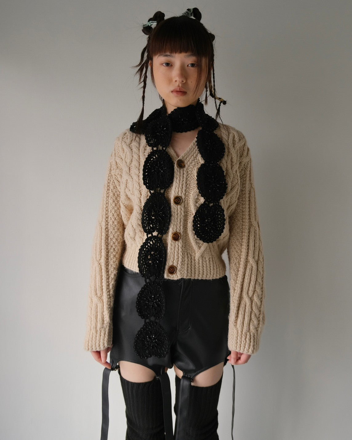 heart knit scarf BLACK【Delivery in March 2023】