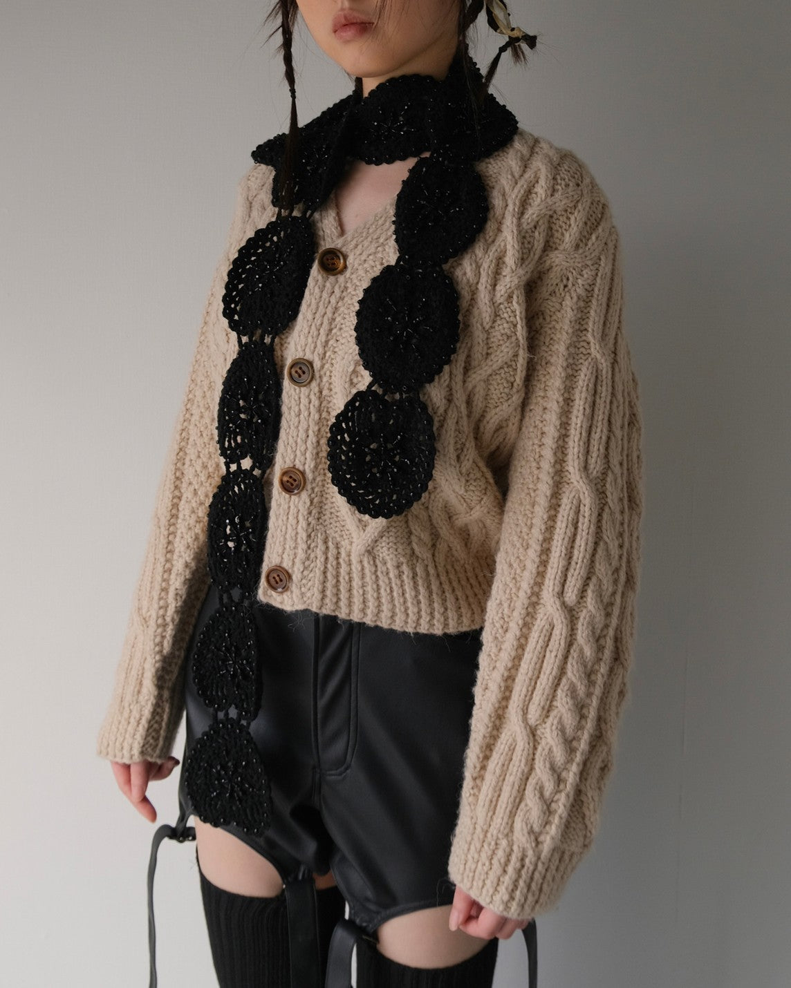heart knit scarf BLACK【Delivery in March 2023】