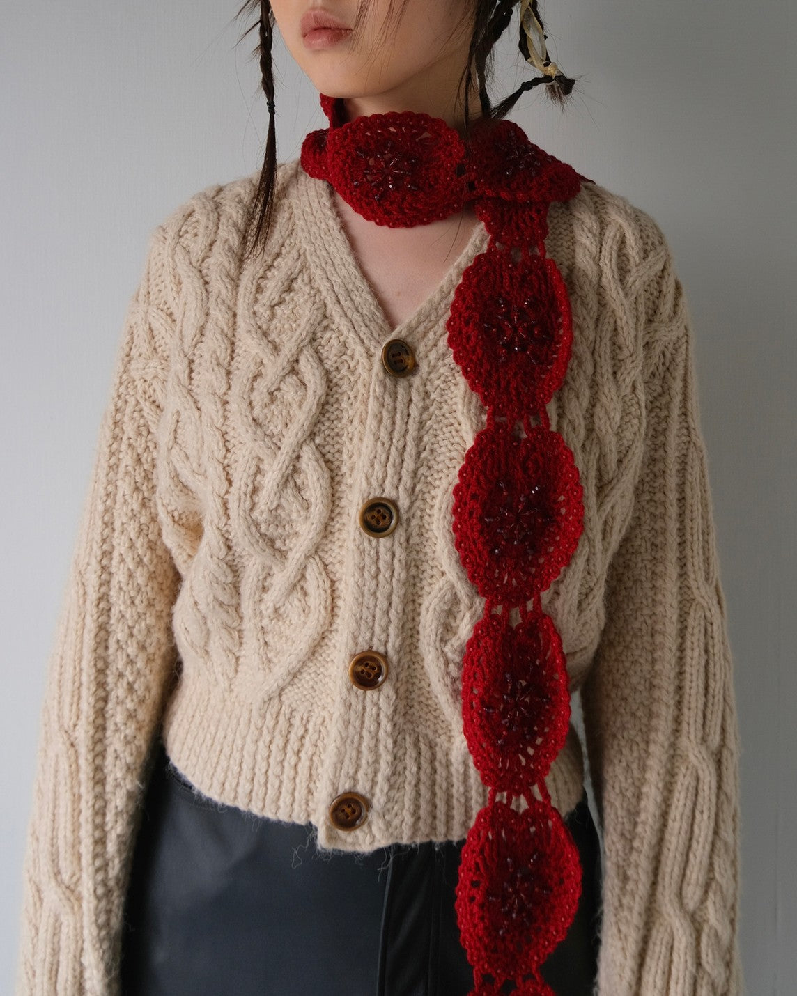 heart knit scarf RED【Delivery in March 2023】