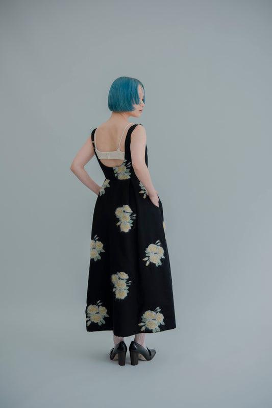 pink(yellow) rose jacquard dress【Delivery in December 2024】