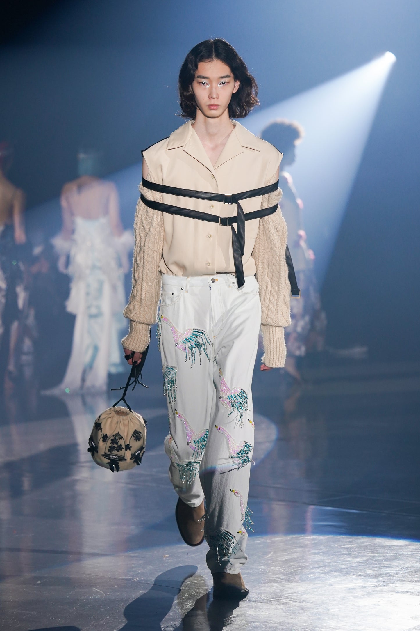 knit sleeve faux leather shirt【Delivery in February 2026】