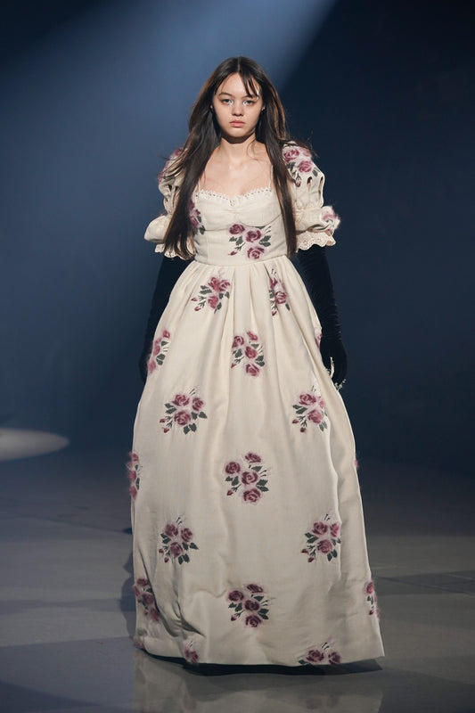 pink(yellow) rose jacquard long dress【Delivery in January 2025】