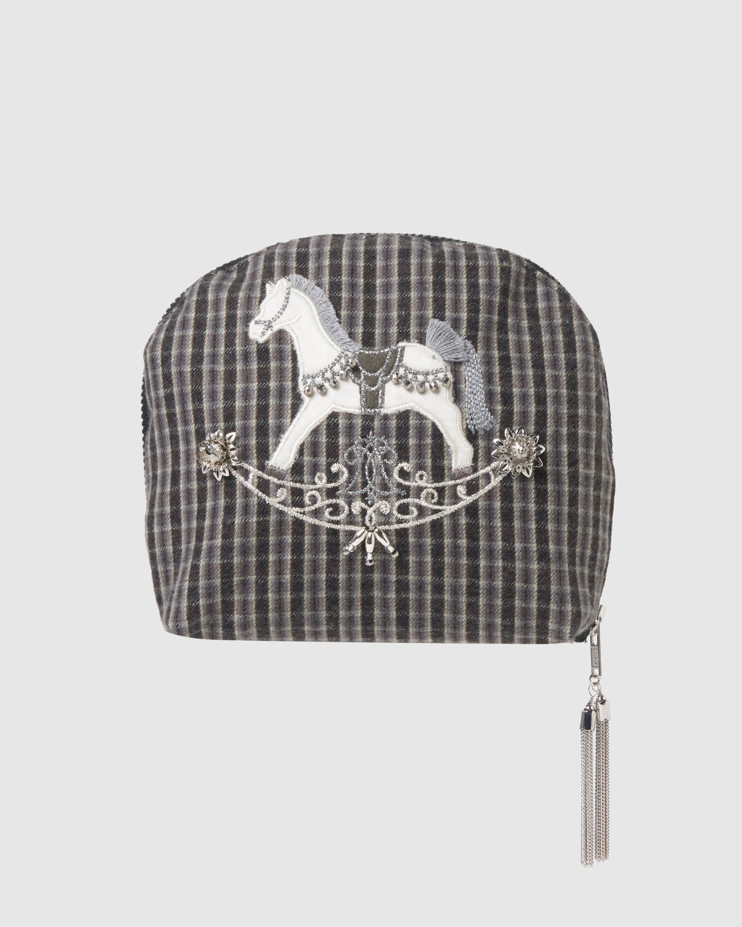 rocking horse check pouch Gray【stock】