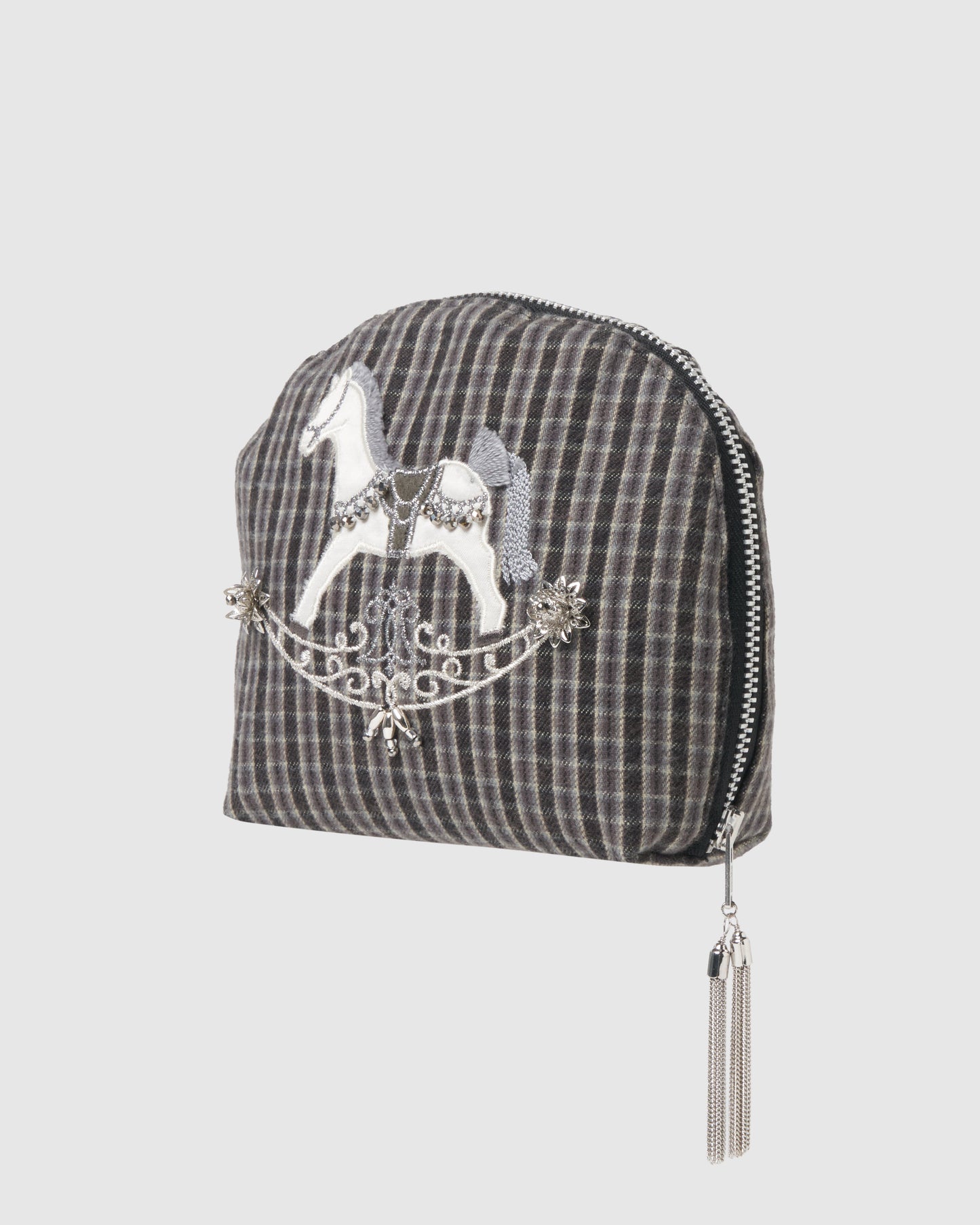 rocking horse check pouch Gray【stock】
