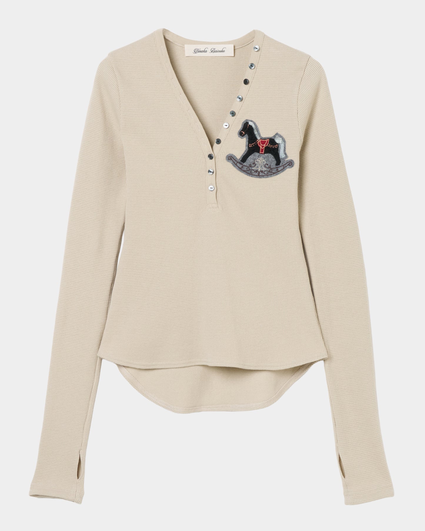 rocking horse patch thermal tops Beige【stock】