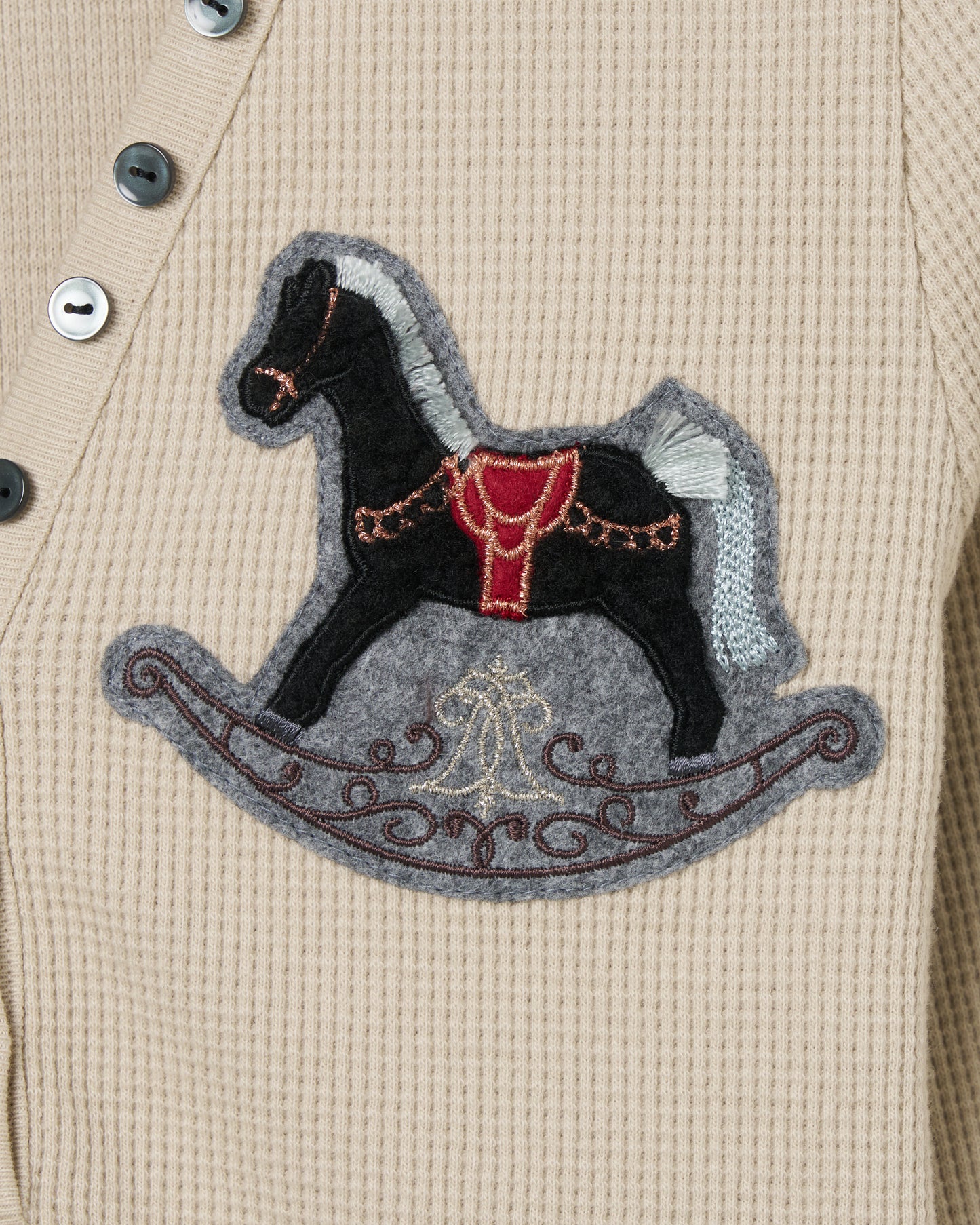 rocking horse patch thermal tops Beige【stock】