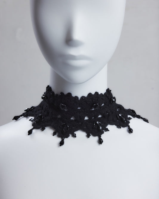 lace crochet knit choker Black【Delivery in August 2026】