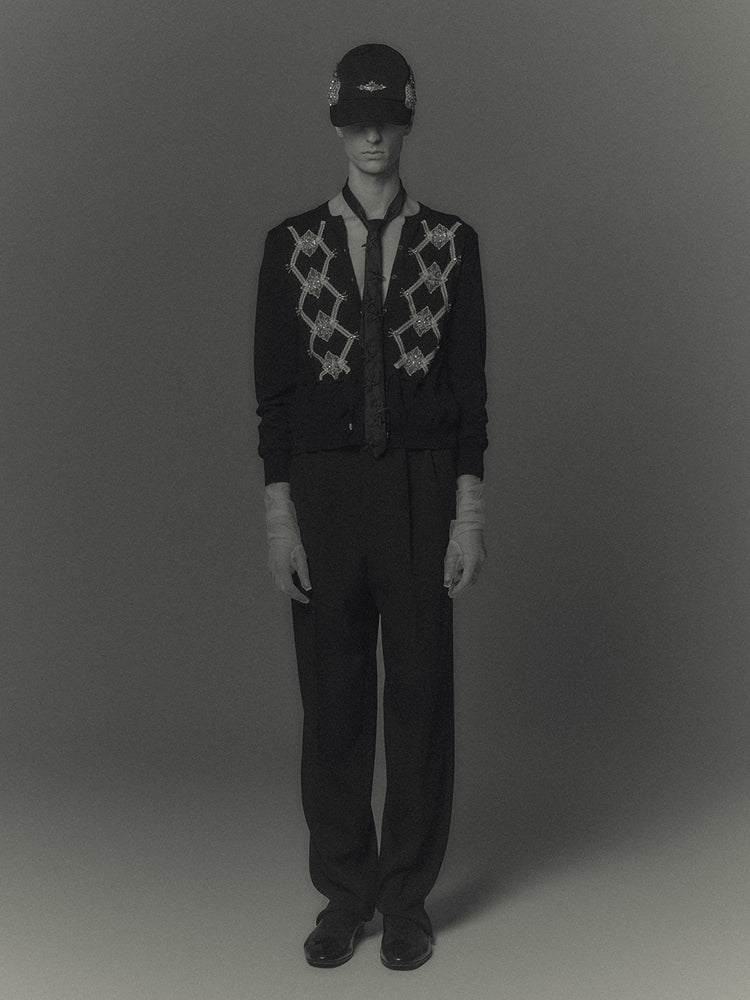 Lace argyle bijou knit  cardigan Black【Delivery in February 2027】