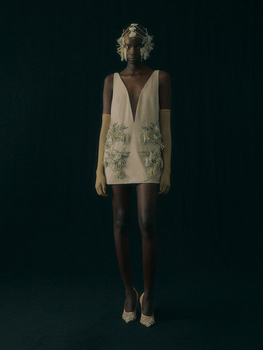 Botanical bijou suede mini dress【Delivery in March 2027】