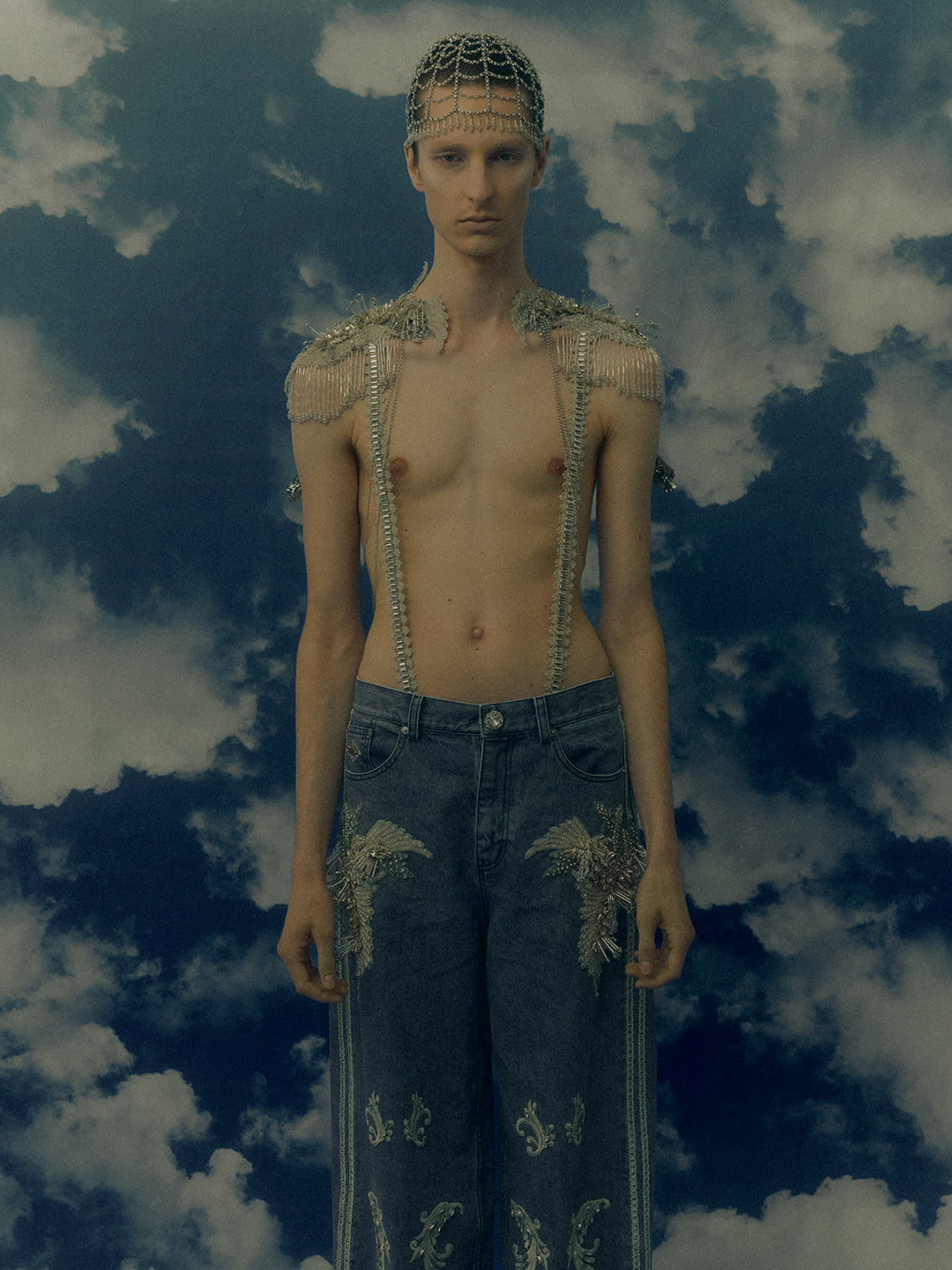 Botanical bijou denim pants Blue【Delivery in March 2027】