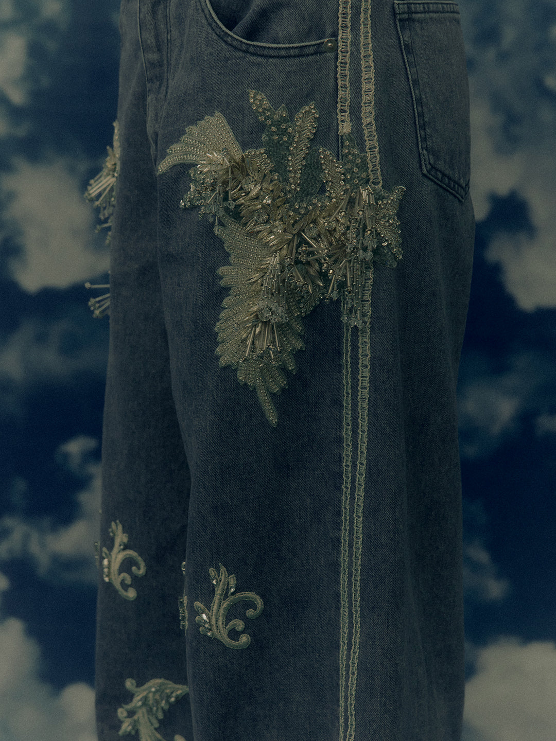 Botanical bijou denim pants Blue【Delivery in March 2027】
