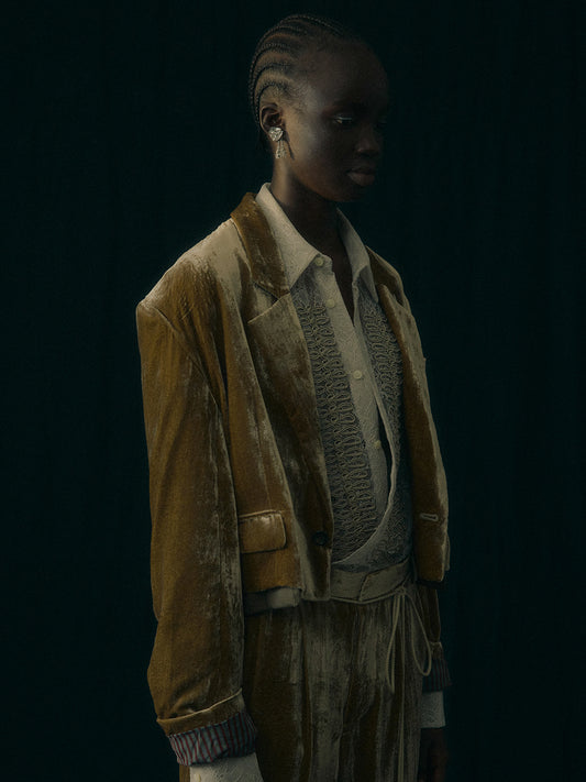 Stripe lining panne velvet jacket mustard【Delivery in January 2027】