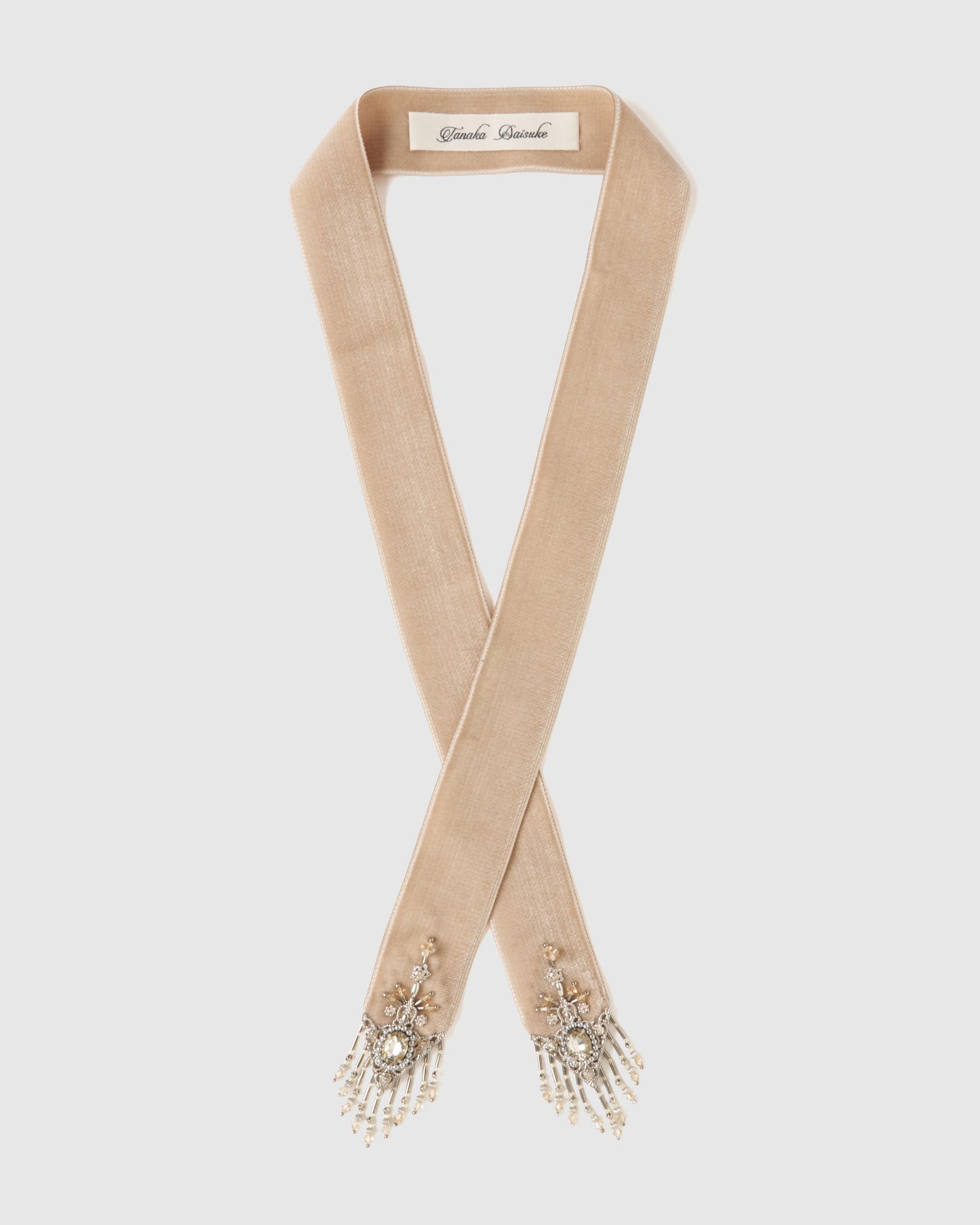 crystal silver tip velvet long ribbon beige【POPUP先行】