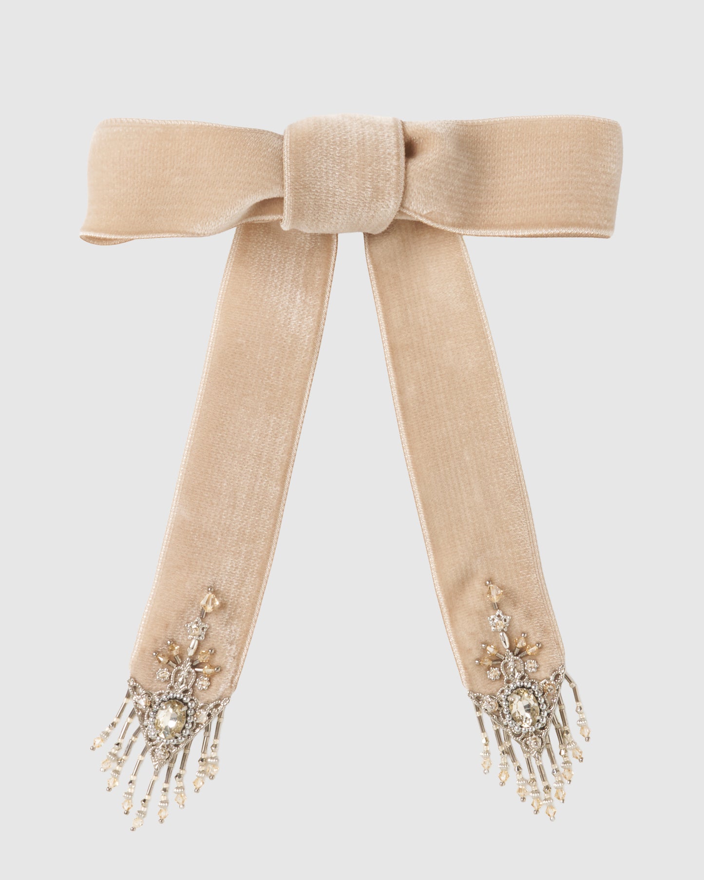 crystal silver tip velvet long ribbon beige【POPUP先行】