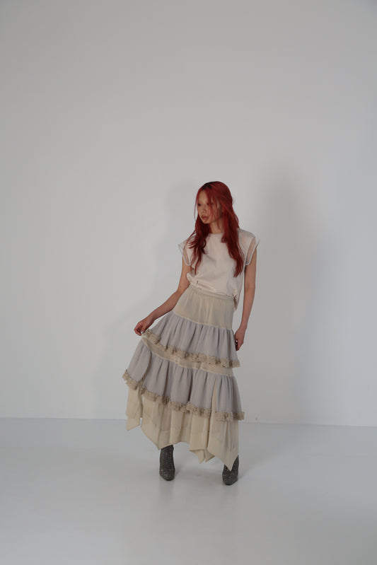 china butterfly no sleeve tops Beige【Stock】