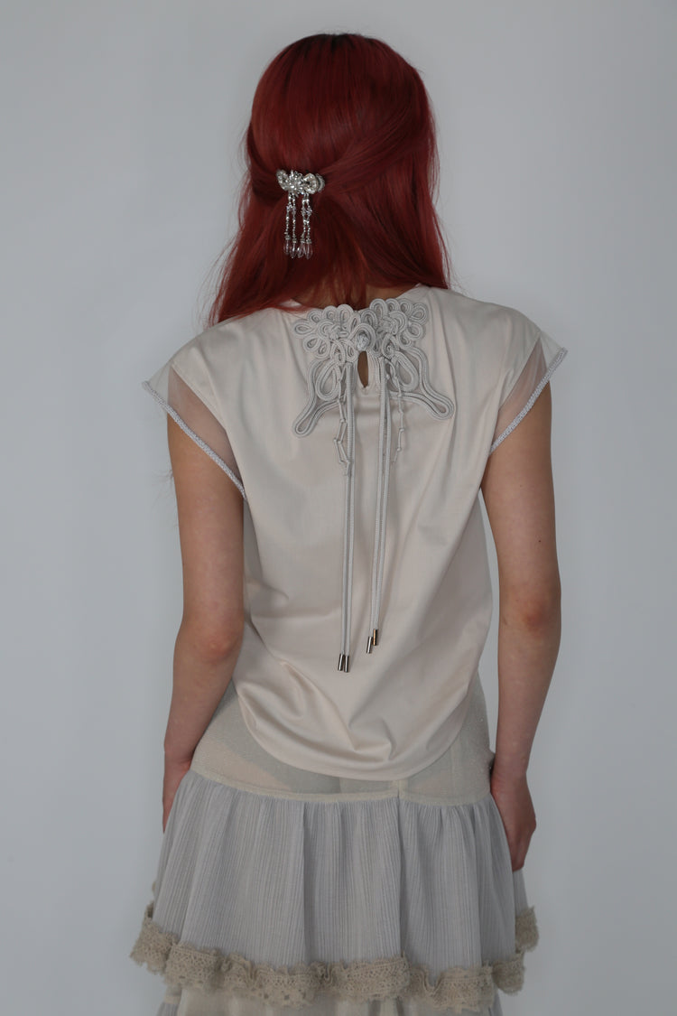 china butterfly no sleeve tops Beige【Stock】