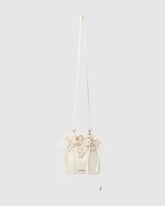 lace flower drawstring sacoche Beige【Stock】