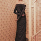 lace layered drape jersey dress Black【Stock】
