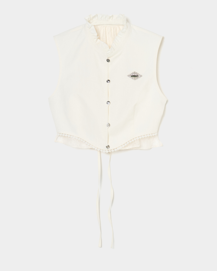 back lace curtain no sleeve blouse Off white【Delivery in January 2026】