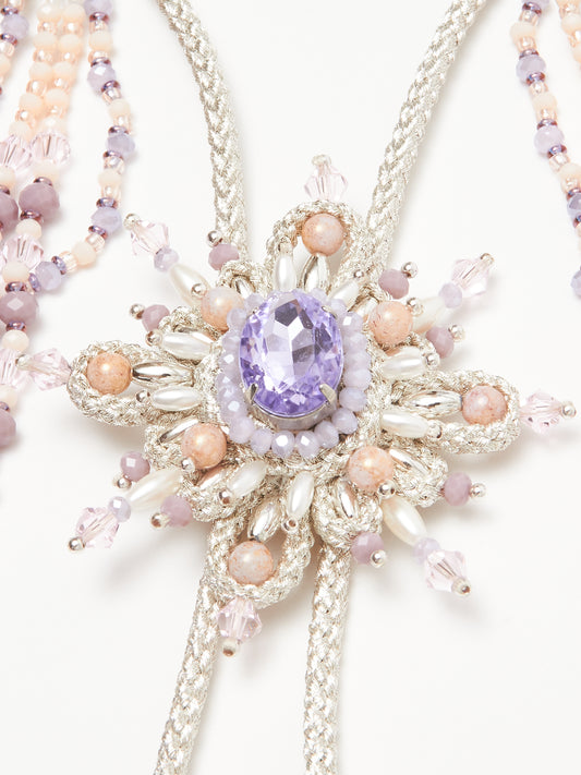 Flower pendant beaded loop tie Lavender【Delivery in February 2024】