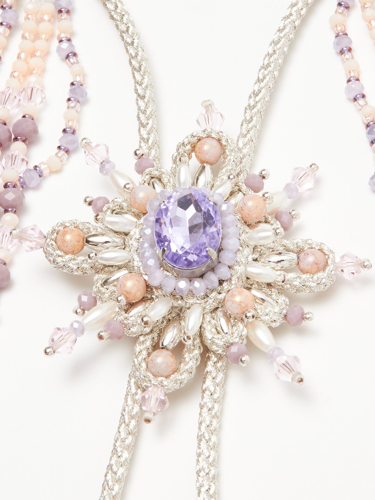 Flower pendant beaded loop tie Lavender【Delivery in April 2024】