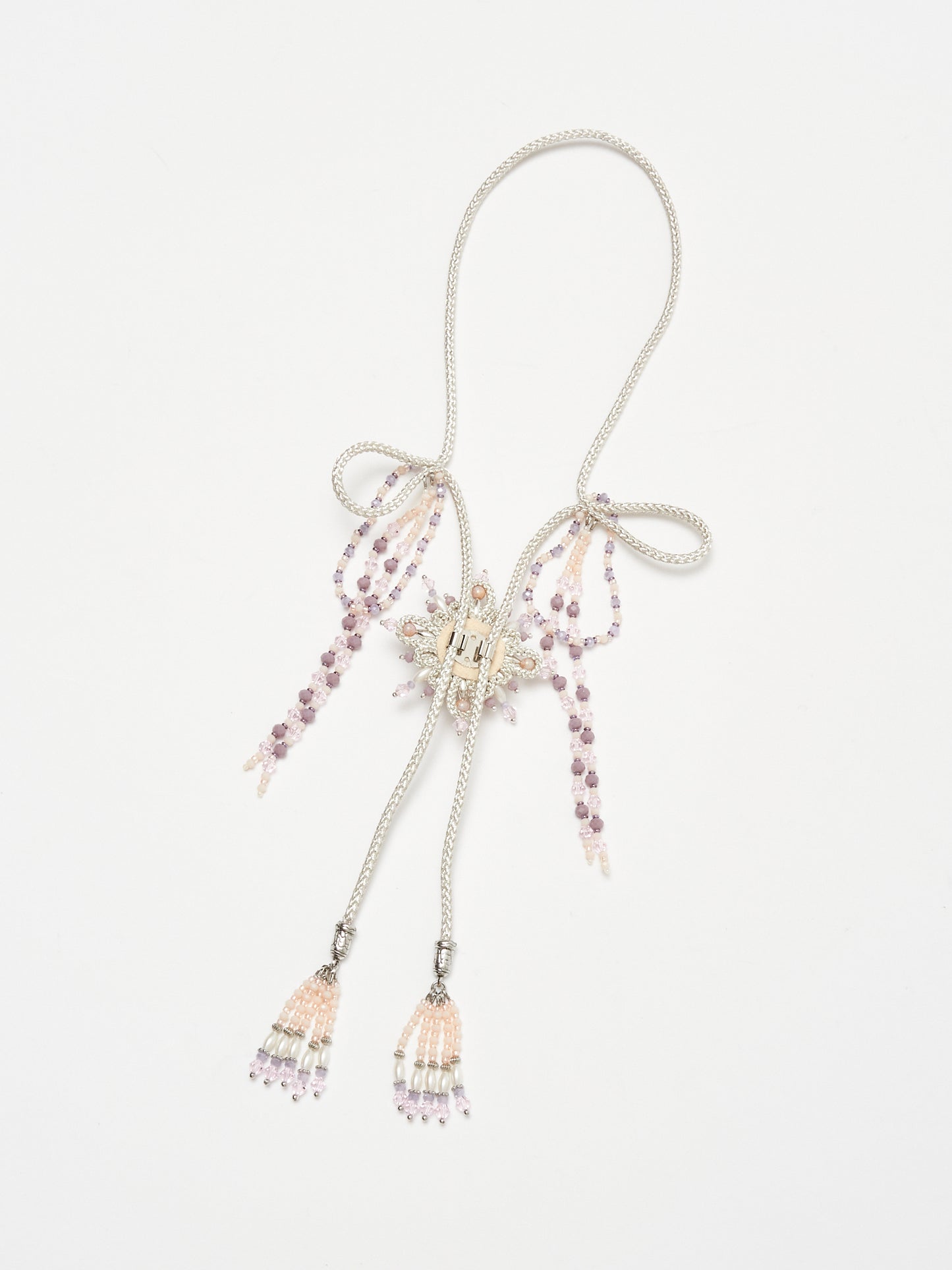 Flower pendant beaded loop tie Lavender【Delivery in February 2024】