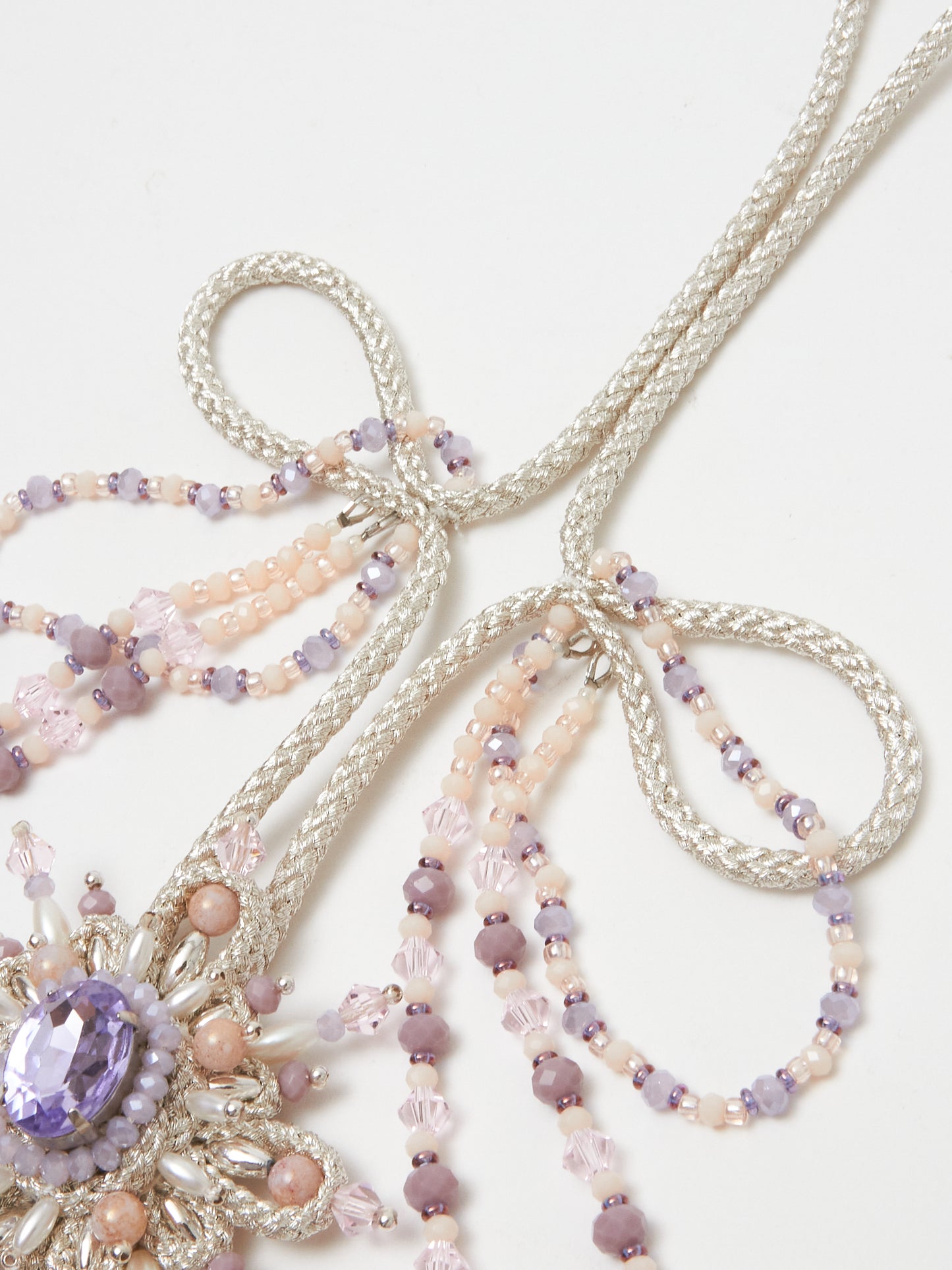 Flower pendant beaded loop tie Lavender【Delivery in April 2024】