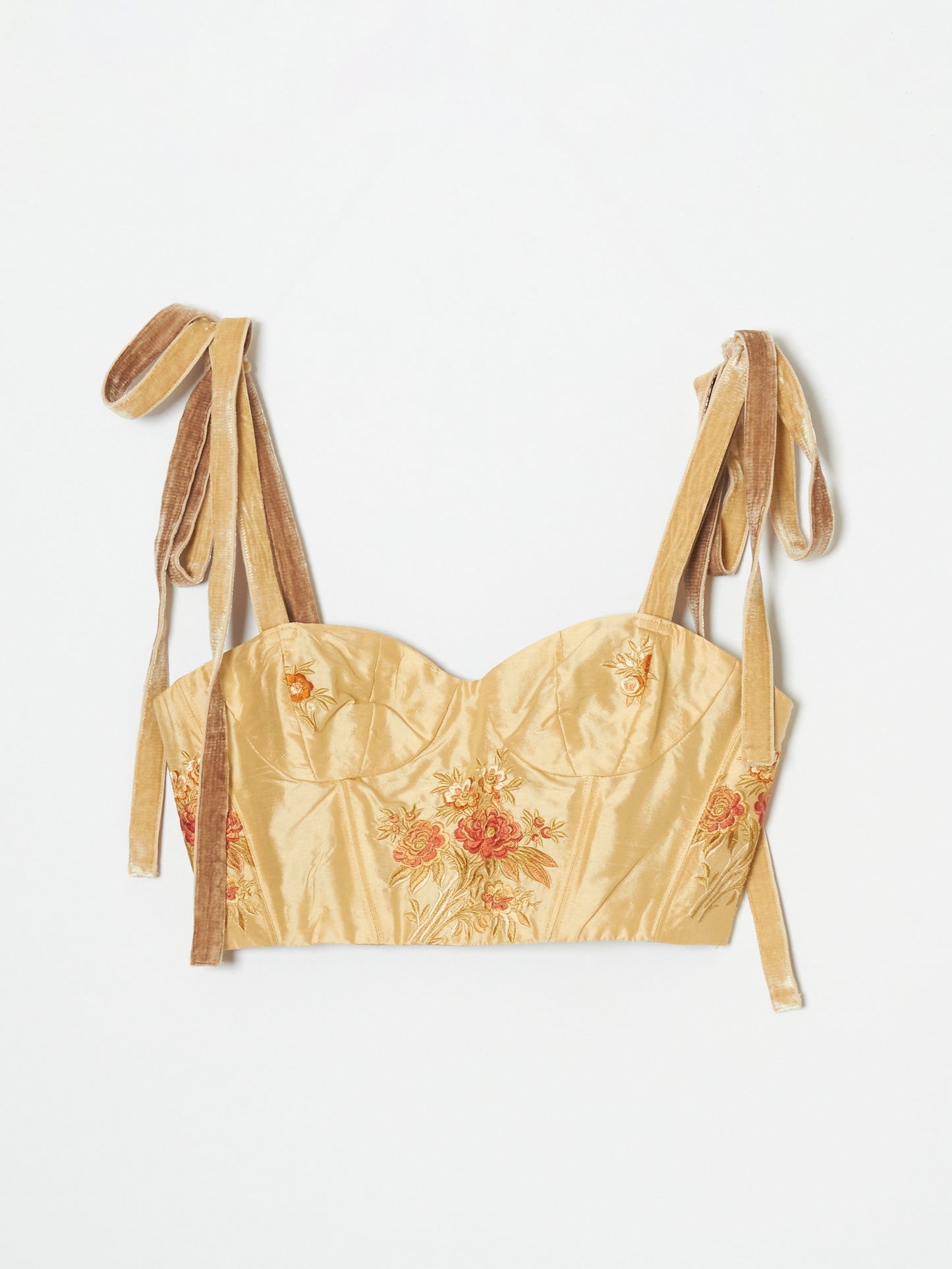 flower embroidery vintage silk bustier【Delivery in February 2024】
