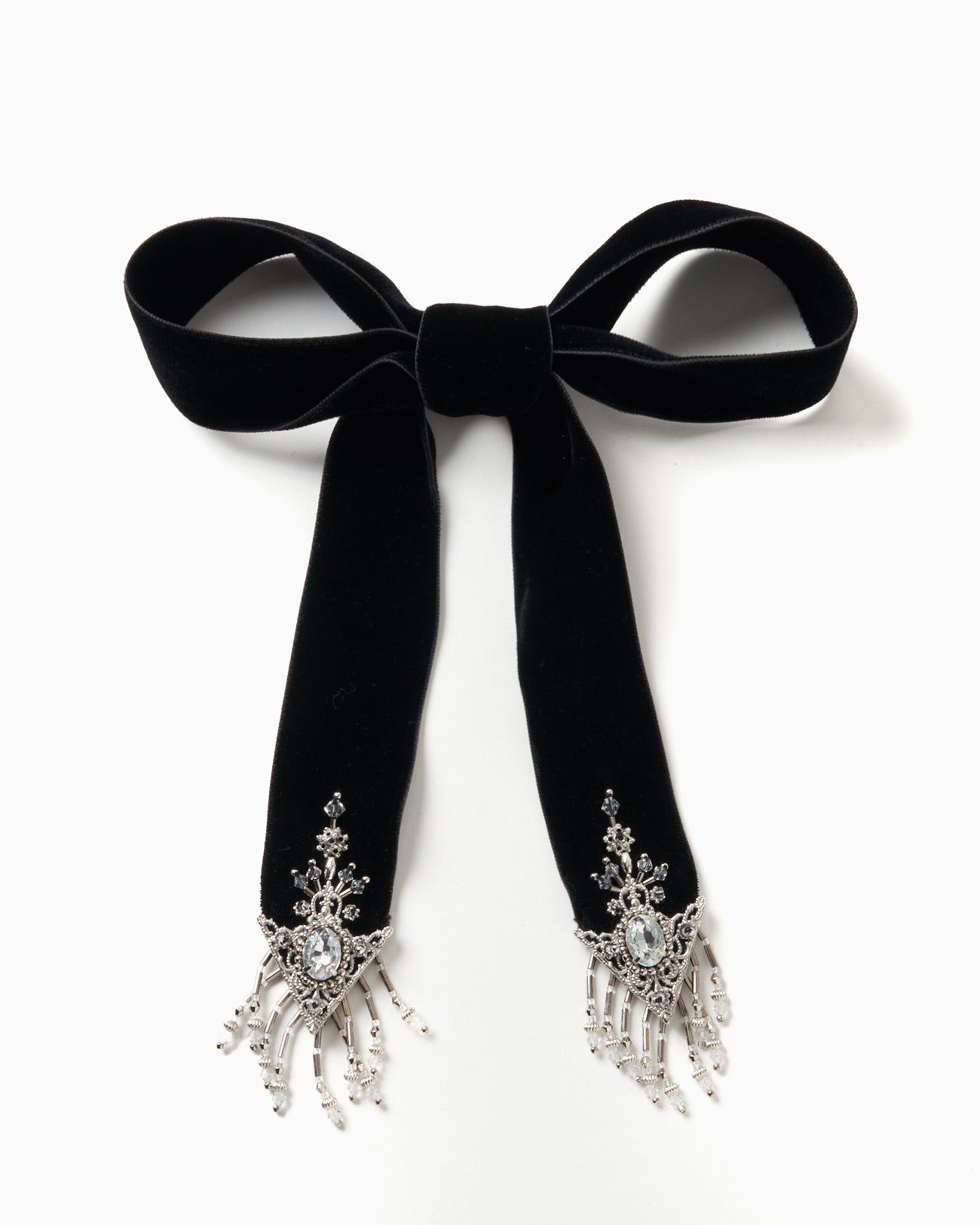 crystal silver tip velvet long ribbon 【Delivery in June 2024】