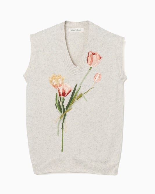 Tulip hand embroidery vest 【Delivery in March 2024】