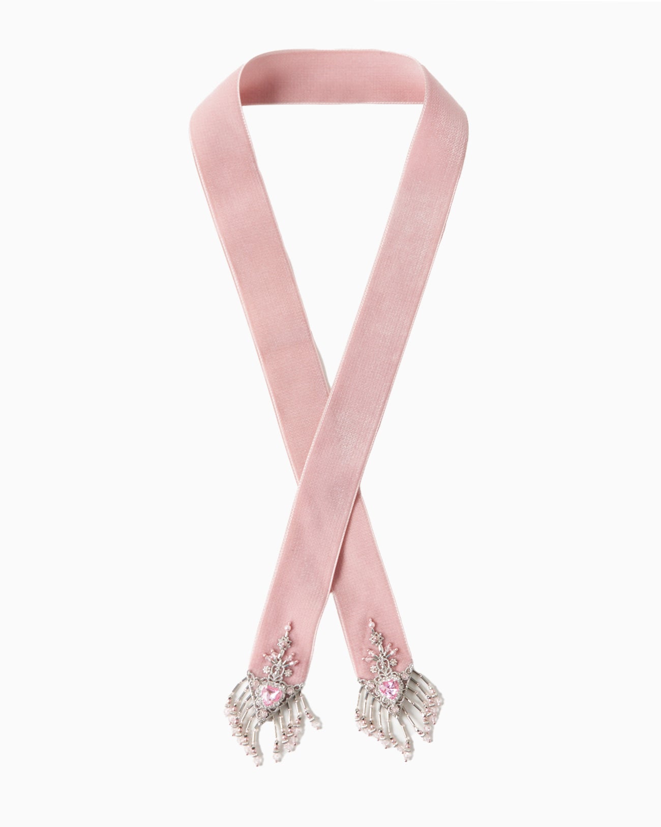 【Limited item】pink heart silver tip velvet long ribbon【Delivery in May 2024】
