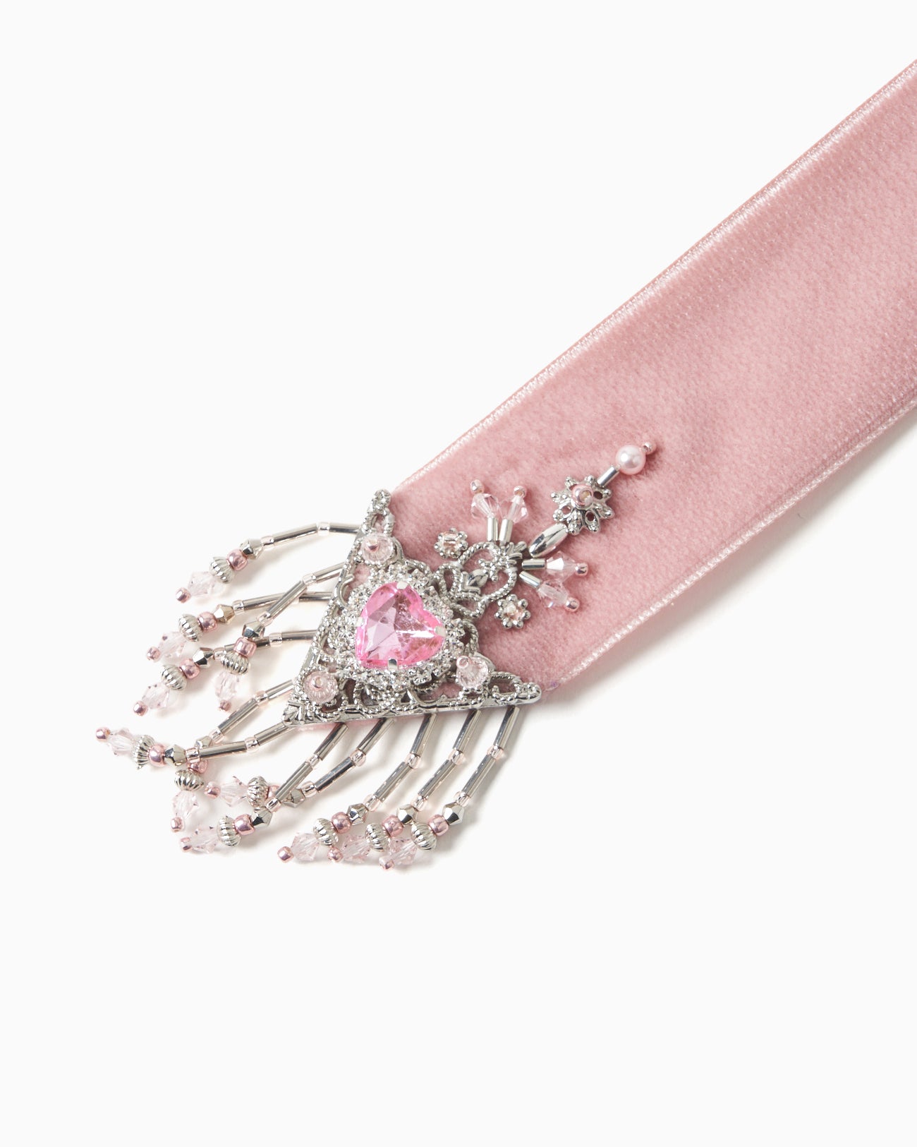 【Limited item】pink heart silver tip velvet long ribbon【Delivery in May 2024】