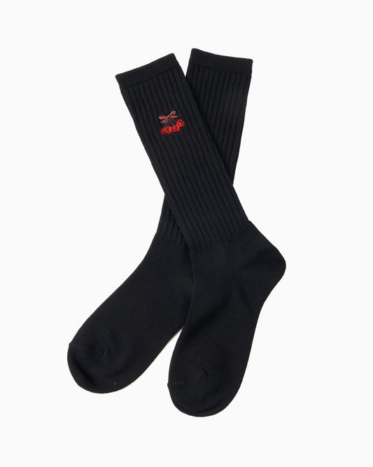 cherry embroidery socks Black【Delivery in June 2024】