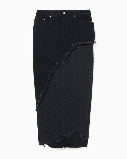 lace docking maxi denim skirt Black【Delivery in July 2024】