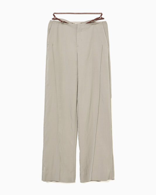 low rise leather belted pants Sand beige【Delivery in July 2024】