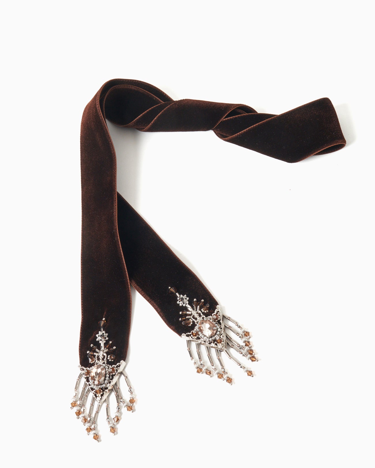 crystal silver tip velvet long ribbon Brown – tanakadaisuke