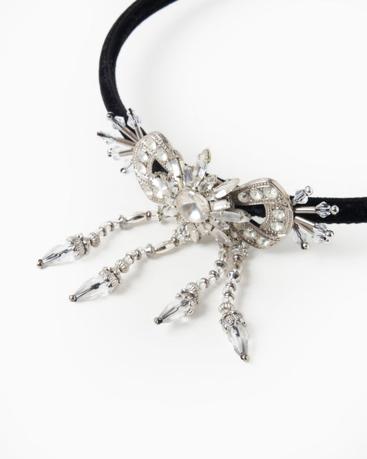 silver bijou ribbon hair band【Delivery in July 2024】