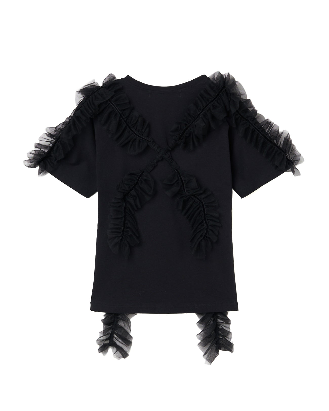 gather tulle ribbon tops Black【Delivery in July 2024】